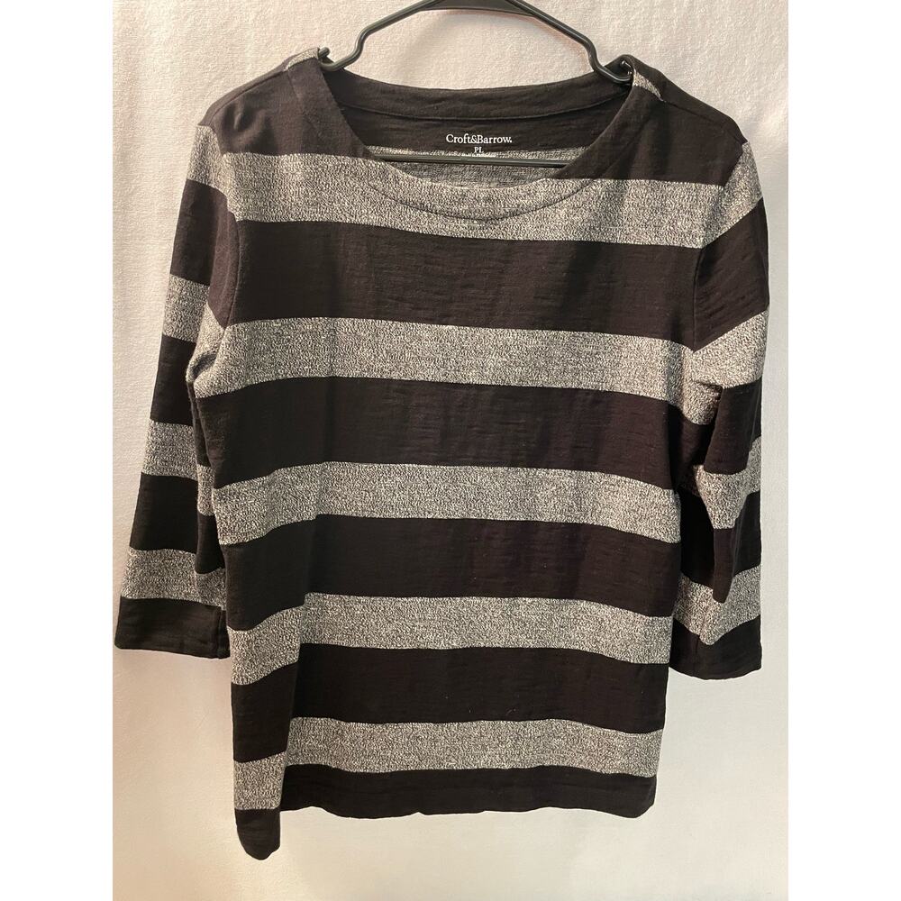 Croft & Barrow black gray striped‎ 3/4 sleeve petite large